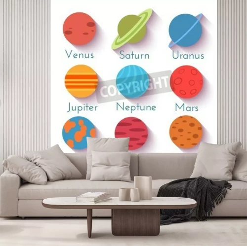 Papier peint  Dessin avec système solaire et légendes