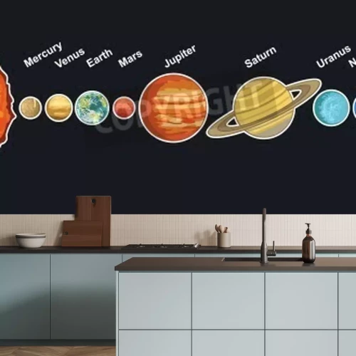 Papier peint  Système solaire avec contours blancs