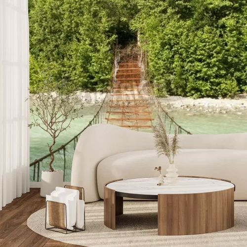 Papier peint  Pont suspendu rouillé et fleuve