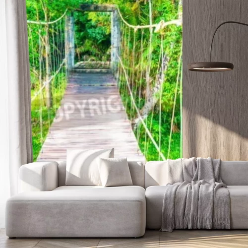 Papier peint  Pont de corde sur fond vert