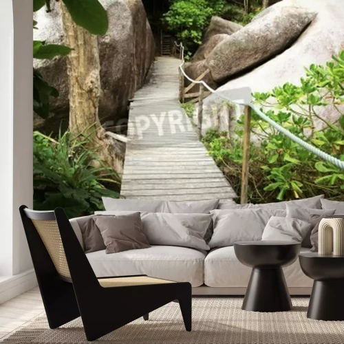 Papier peint  Pont forêt pluvieuse