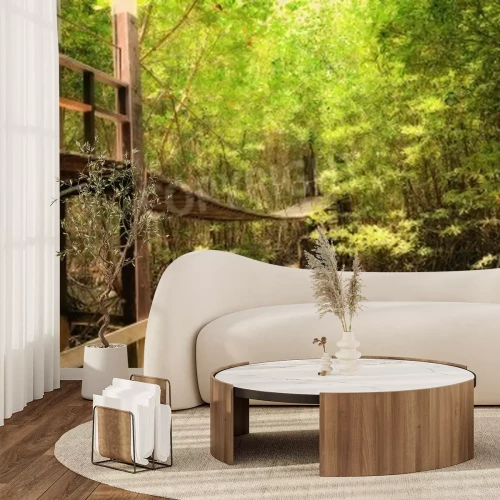 Papier peint  Pont en bois environnement arbres