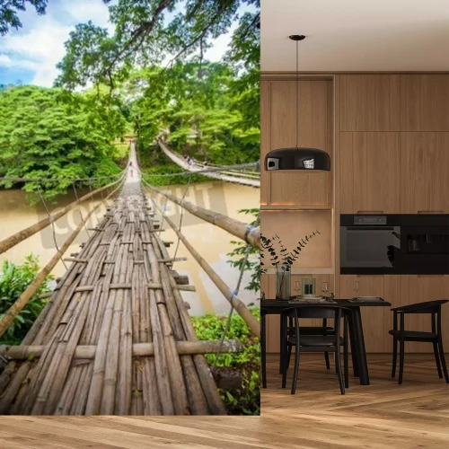 Papier peint  Pont de bambou fleuve large