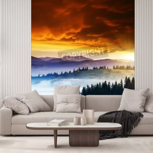 Papier peint  Coucher de soleil et ciel avant l'orage