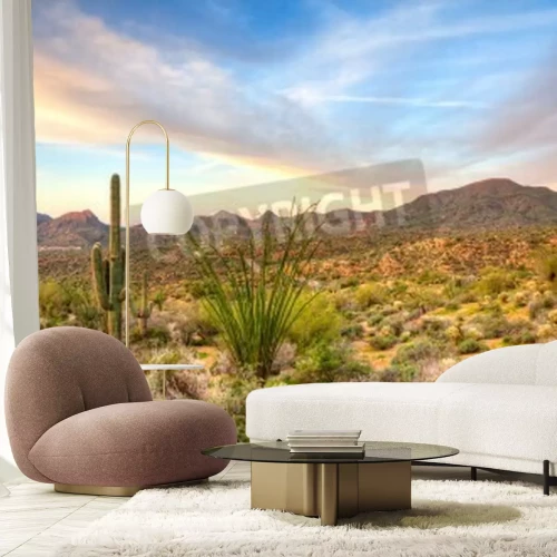 Papier peint  Des plantes vertes dans le désert