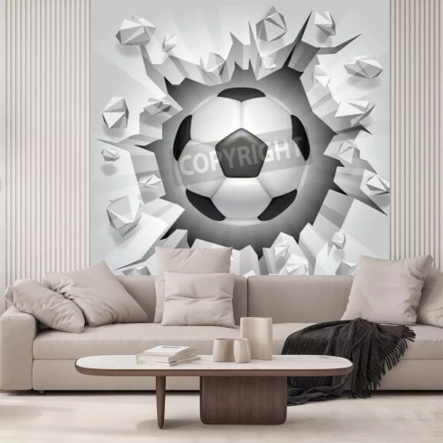 Papier peint  Ballon de football frappant un mur blanc