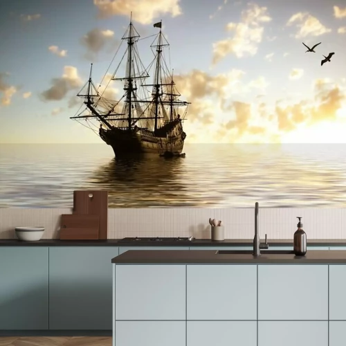 Papier peint  Sailboat against beautiful sunset landscape