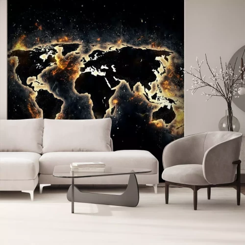 Papier peint  Carte du monde abstraite sur fond de feu
