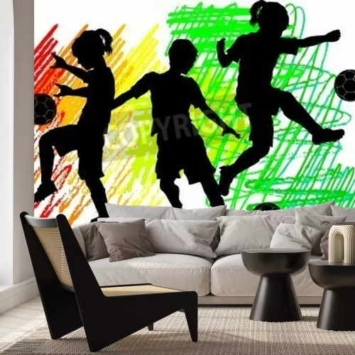 Papier peint  Trois enfants qui frappent le ballon