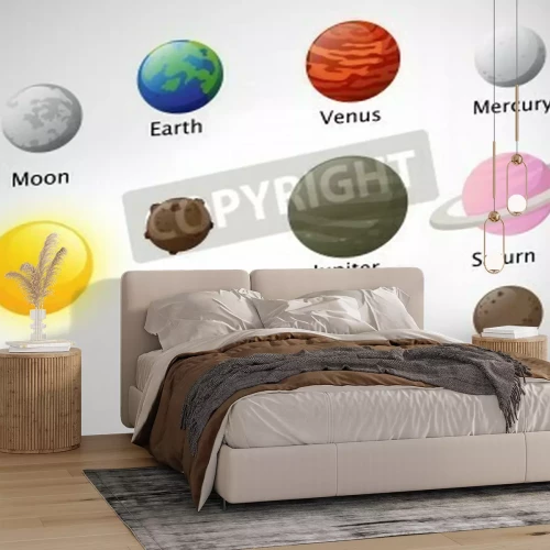 Papier peint  Système solaire sur fond blanc