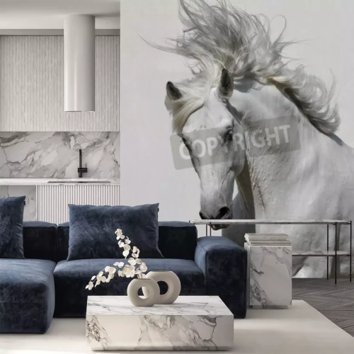 Papier peint  Cheval blanc avec la crinière au vent