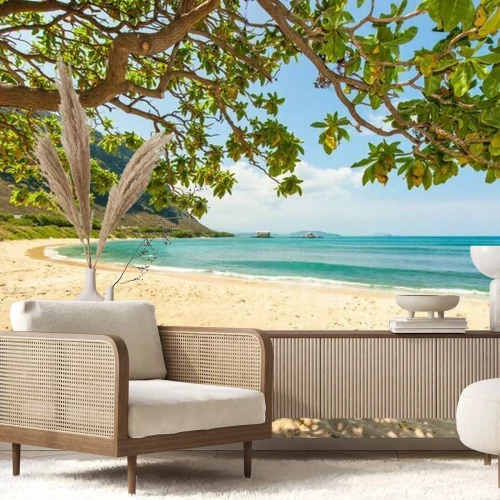 Papier peint  Sable de la mer et arbre