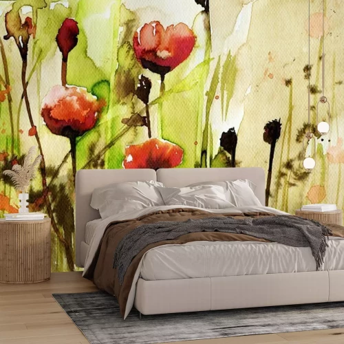 Papier peint  Aquarelle coquelicots mauves