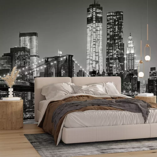 Papier peint  Pont de Brooklyn la nuit en noir et blanc