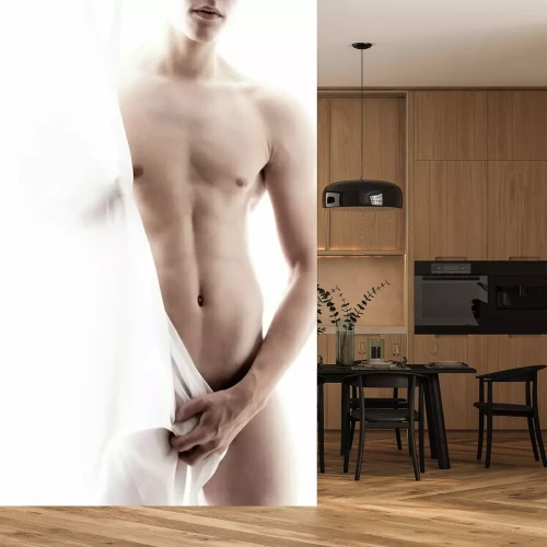 Papier peint  Homme nu sur un fond blanc