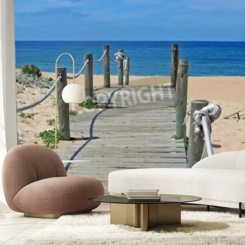 Papier peint  Pont de corde et plage ensoleillée