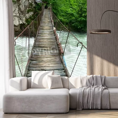 Papier peint  Pont sur une rivière rapide