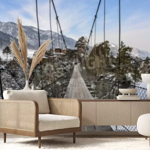 Papier peint  Pont 3d dans les montagnes