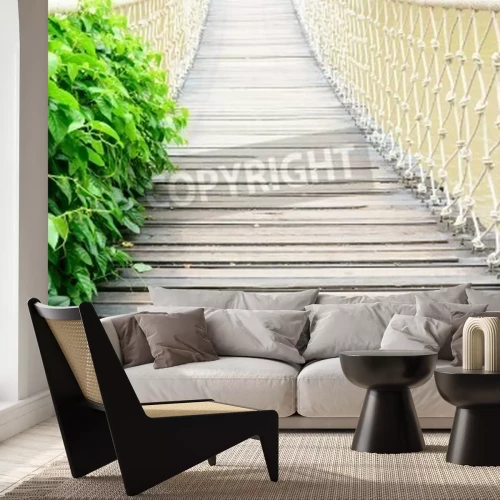 Papier peint  Pont suspendu clair et végétation