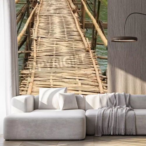 Papier peint  Pont en bambou eau