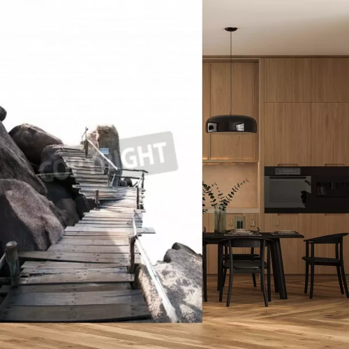 Papier peint  Pont en bois sur des rochers