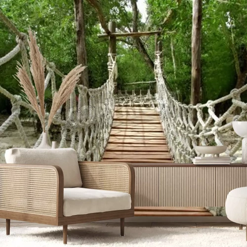 Papier peint  Pont forêt 3d