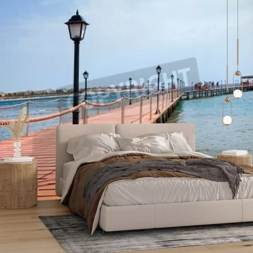 Papier peint  Passerelle en bois et lampadaires