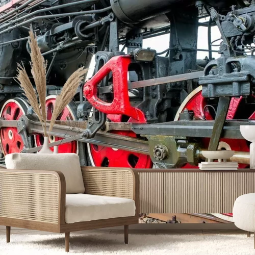 Papier peint  Train rétro avec des roues rouges