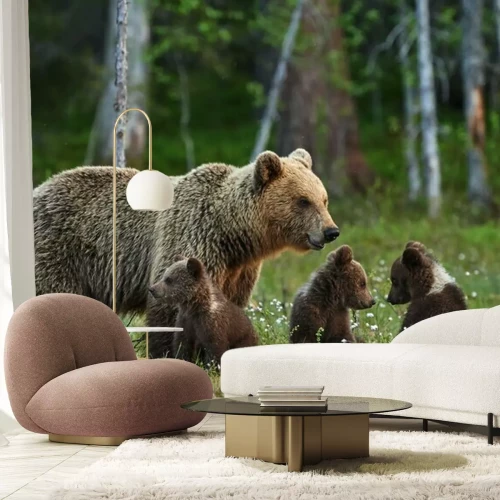 Papier peint  Maman ours avec ses enfants