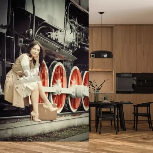 Papier peint  Femme devant un train noir