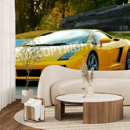 Papier peint  MOSCOU, RUSSIE JUILLET 31: jaune Lamborghini sur un parking exposition spectacle du Night Moscow Classic Rally 2010 'rétro-voitures sur Juillet 31,2010 à Moscou, Russie