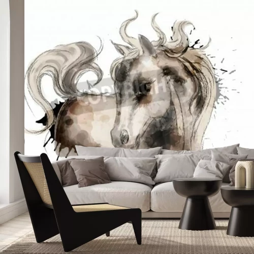 Papier peint  Croquis de chevaux à l'aquarelle