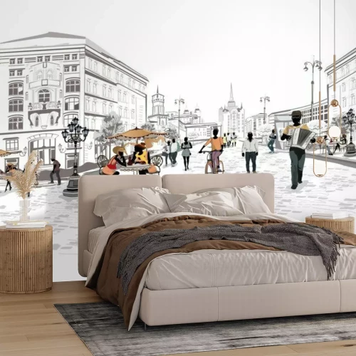 Papier peint  Rue avec des passants