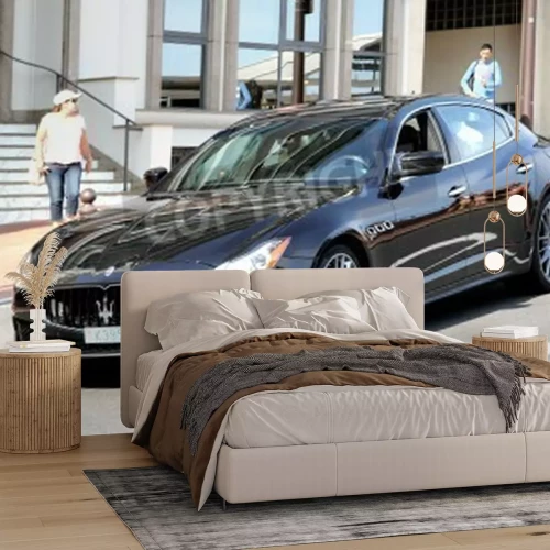 Papier peint  MONTE CARLO, MONACO - AUGUST 2, 2014: Black luxury sedan Maserati Quattroporte at the city street.