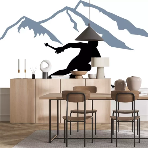 Sticker  Skieur Montagnes Silhouette