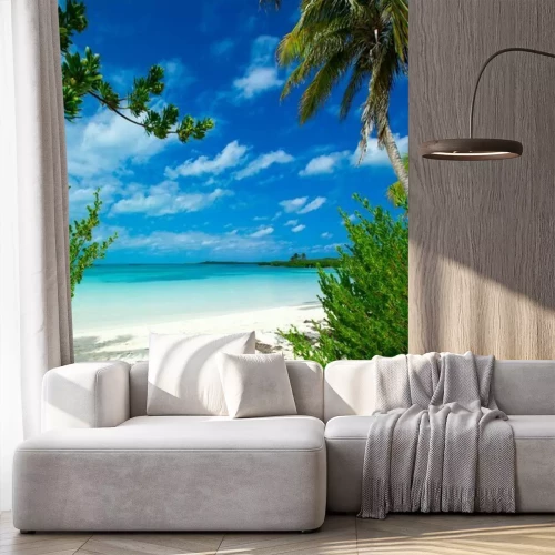 Papier peint  Mer 3D avec palmiers