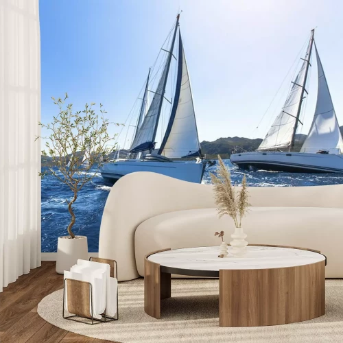 Papier peint  Voiliers sur une mer au vent
