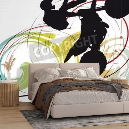 Papier peint  Silhouette de motard sur fond abstrait illustration