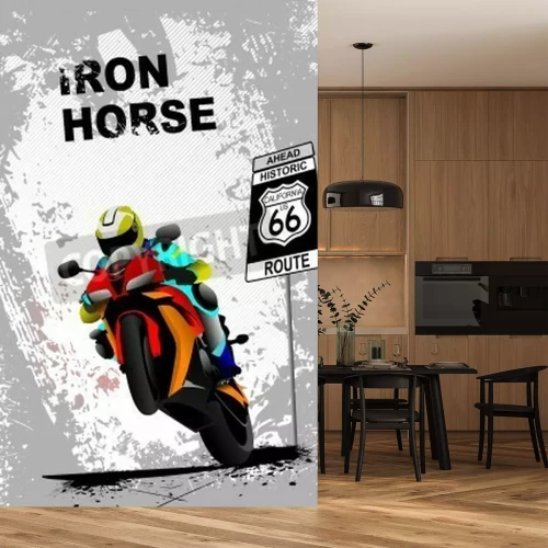 Papier peint  Grunge fond gris image de moto avec. Iron Horse. Vector illustration