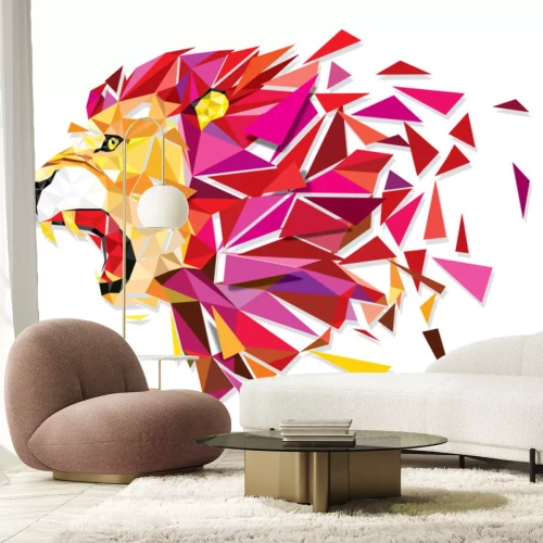 Sticker  Tête de lion lion avec crinière rose géométrique