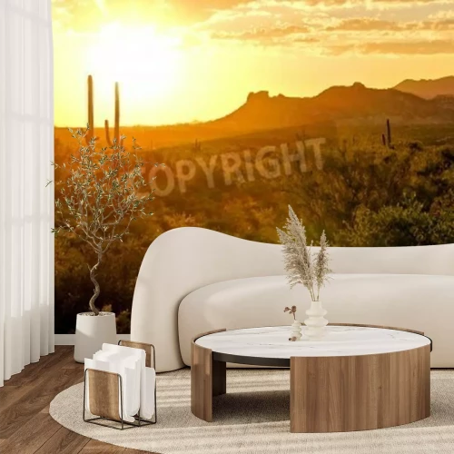 Papier peint  Soleil orange dans le désert de l'Arizona