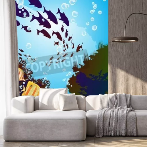 Papier peint  Des bancs de poissons nageant dans l'eau
