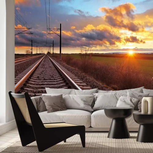 Papier peint  Coucher de soleil et voies ferrées