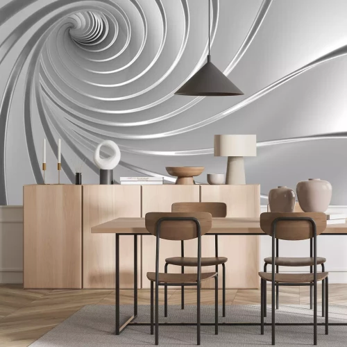 Papier peint  Tunnel tourbillon blanc et gris