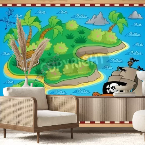 Papier peint  Carte et bateau de pirate