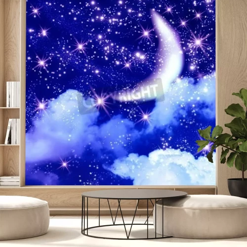 Papier peint  Lune et étoiles en dessin animé