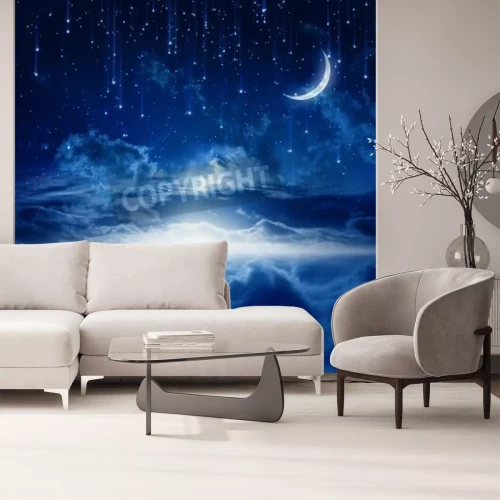 Papier peint  Croissant de lune et étoiles filantes