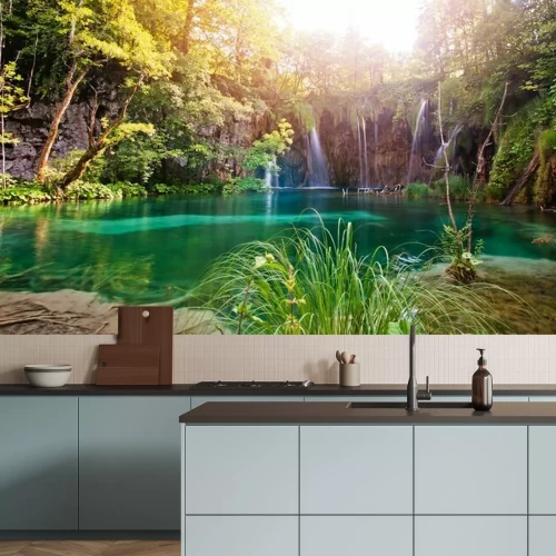 Papier peint  Cascade tropicale avec eau turquoise