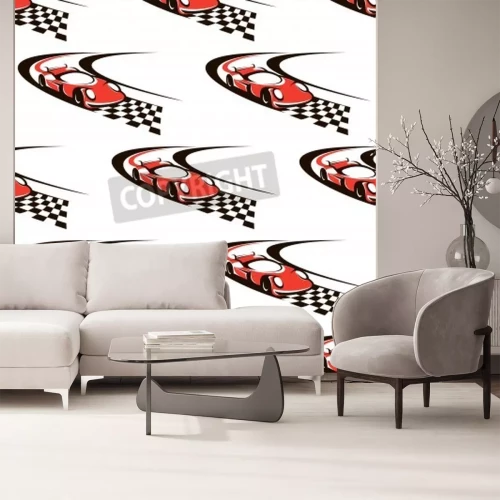 Sticker  Car racing seamless pattern with fast red car