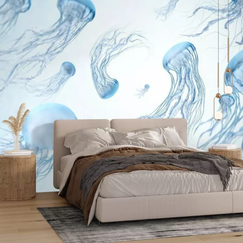 Papier peint  Méduses dansantes sur fond clair